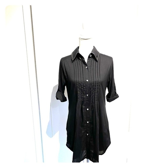 Tops - Black long cotton  tuxedo shirt